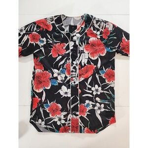 On The Byas Hawaiian Shirt Short Sleeve‎ Medium Black w/Splatter Flowers